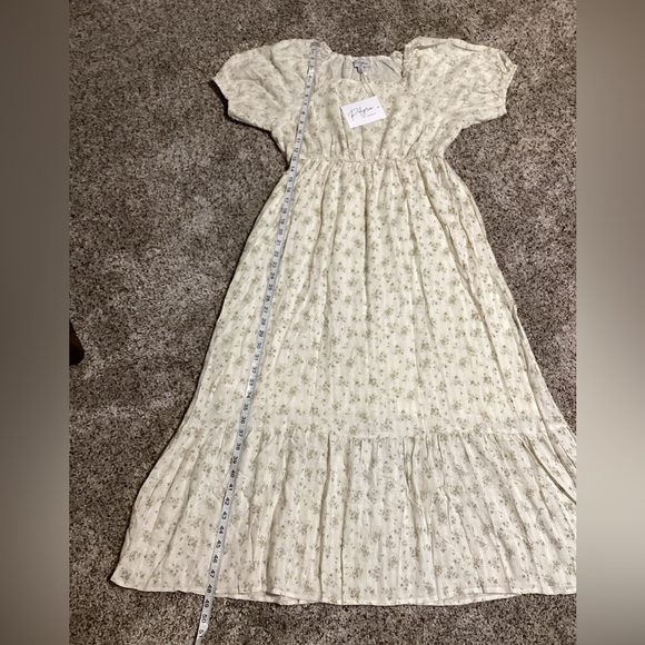 Polagram Women Maxi Dress Size S Cotton Blend Floral Cream Square Neck Pockets - Picture 2 of 9
